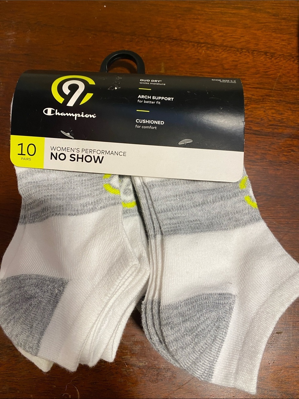 NWT Champion No-Show Athletic Socks in White, Gray & Yellow Accent (10 Pairs)